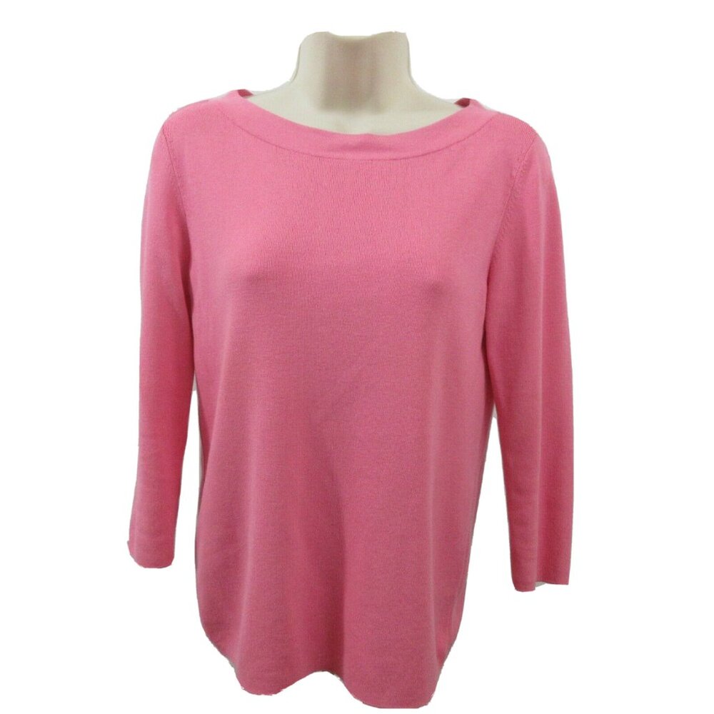 TALBOTS Pink Top Size M Petite Rounded Neck 3/4 Sleeve Classic Gold Back Buttons